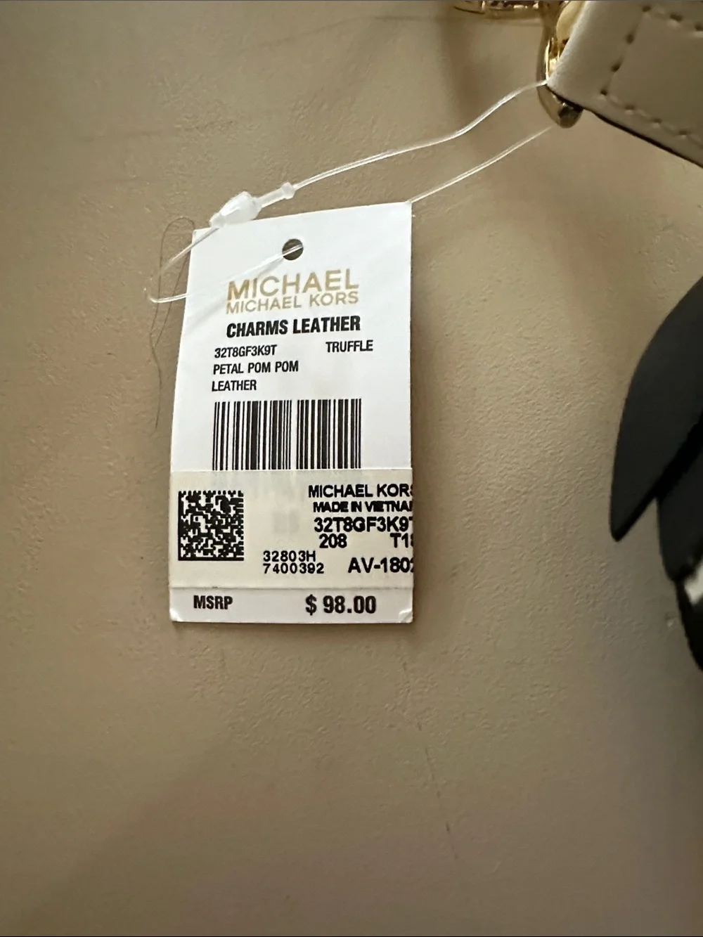 Michael Kors Black and Cream Layered Leaf Pom Keyring